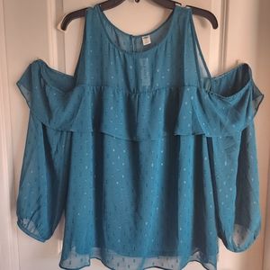 NWT Old Navy Womens XL Turquoise Off the Shoulder Blouse